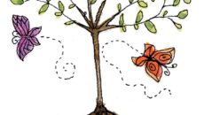 A tree with butterflies flitting around it that symbolize how to make friends