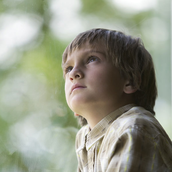 A young boy pondering questions about birth siblings