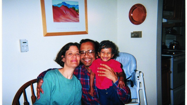 A family after adopting a baby from India