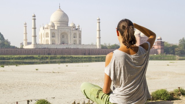 An adoptee visiting the Taj Mahal on her return to India