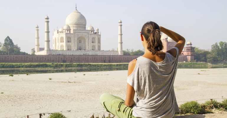 An adoptee visiting the Taj Mahal on her return to India