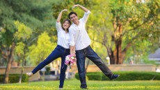 Korean couple preparing for an adoptive wedding