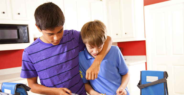 Two happy brothers, after the adjustment period of older child adoption