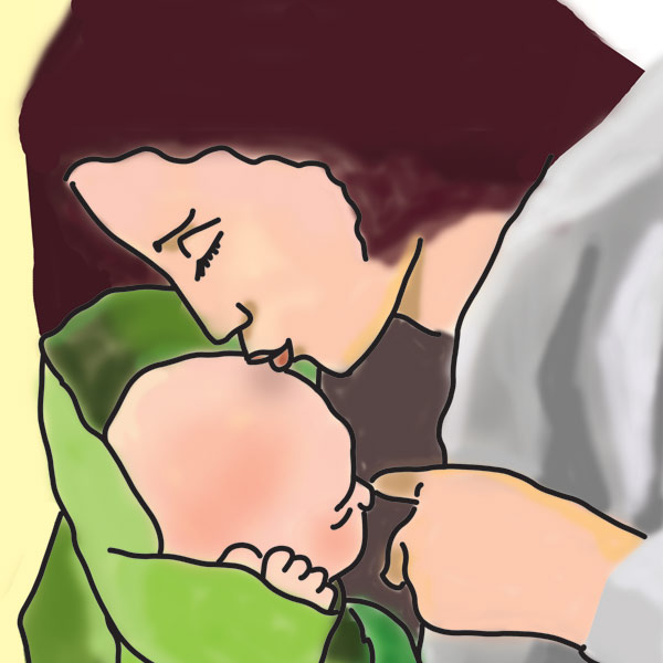 A woman and a baby, after experiencing complex emotions during the adoption process