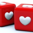 Red dice with hearts for playing Bunko, this author's adoption support group