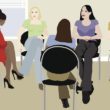 Illustration of a group of women at an adoptive parents support group meeting