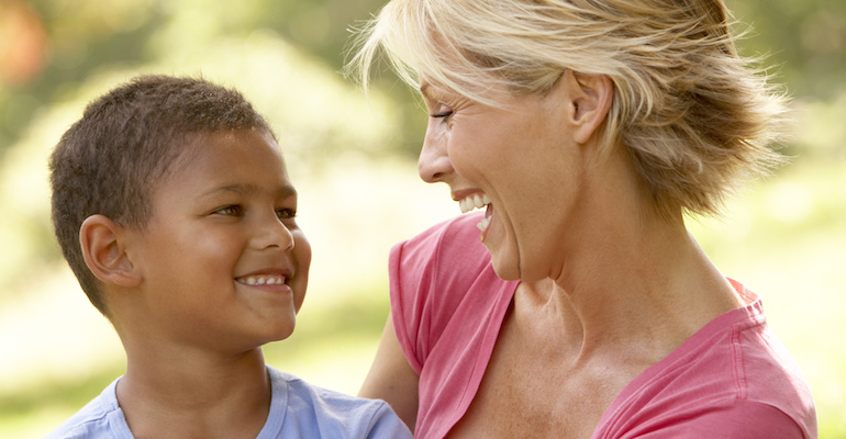 Mother and son discussing your child's history