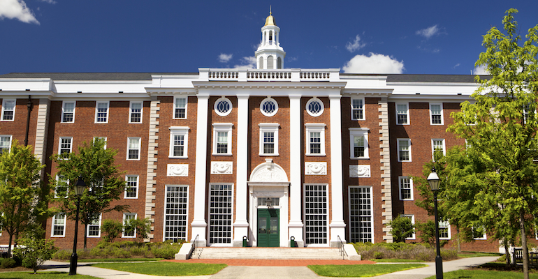 An old college building, representing college graduation rates for foster children