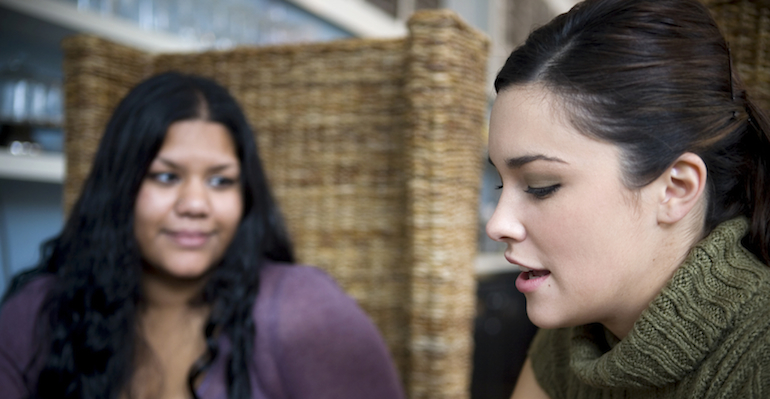 Two women meeting, after an adoptive mother was done locating a potential birth mother