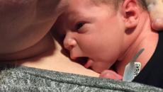 photo shared by an adoptive mom, capturing her first skin-to-skin with her new baby