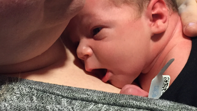 photo shared by an adoptive mom, capturing her first skin-to-skin with her new baby