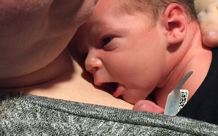 photo shared by an adoptive mom, capturing her first skin-to-skin with her new baby