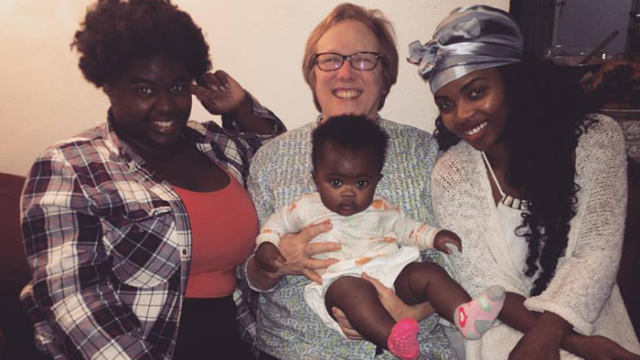 author Rebekah Hutson, a transracial adoptee, with her mother, sister, and niece