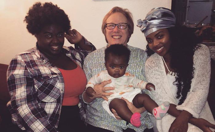 author Rebekah Hutson, a transracial adoptee, with her mother, sister, and niece