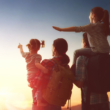 A family formed through foster adoption views a sunset