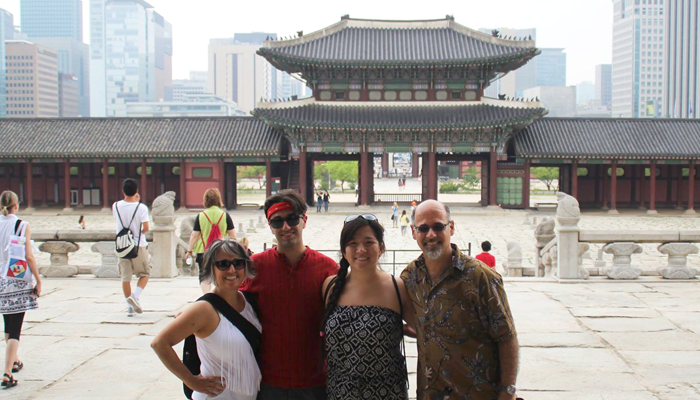 author Lena Choudhary and her family on a trip to her daughter's birth country