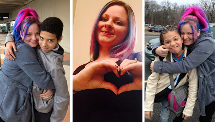 the author's preteen children pictured with their birth mother during a visit