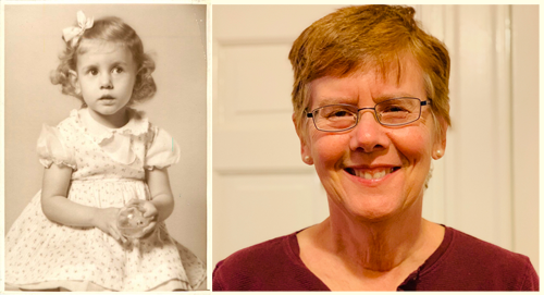 Author Brenda Cotter, as a toddler and now.